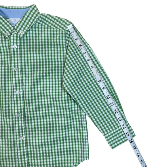 Little English Boys Gingham Button Down Shirt Green White Size 7 100% Cotton - Picture 13 of 14